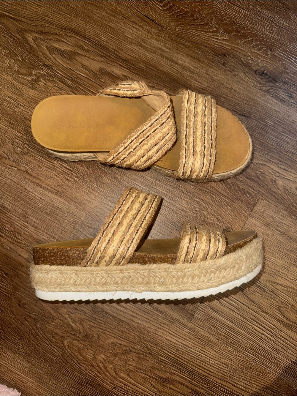 Women’s Neutral Tan Braided Platform Slide Sandals